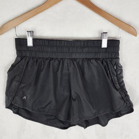 ACTA High Waist Running Shorts Women M Black Elastic Waist Zip Pocket Linersa - Picture 2 of 6